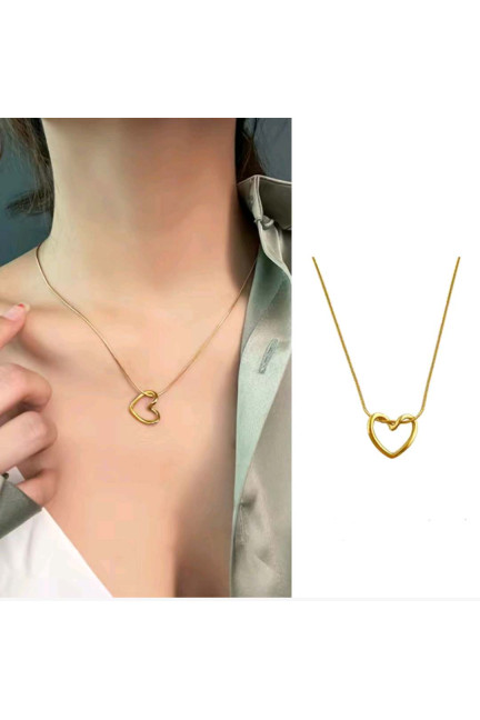 316L Çelik Zincir Gold Renk Kalp Model Kadın Kolye