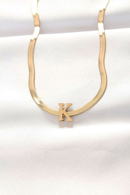 316L Çelik K Harfli Gold Renk İtalyan Zincirli Kolye 316L Çelik K Harfli Gold Renk İtalyan Zincirli Kolye