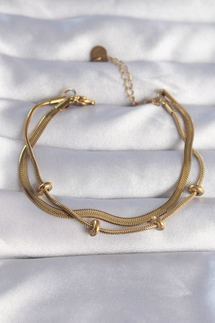 316L Çelik Gold Renk İtalyan Çift Zincirli Bileklik 316L Çelik Gold Renk İtalyan Çift Zincirli Bileklik