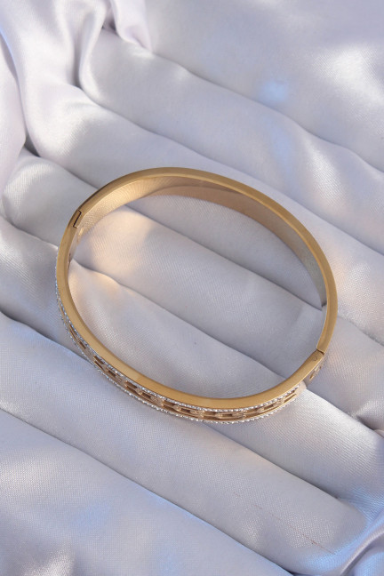 316L Çelik Gold Renk Zirkon Taşlı Model Kelepçe
