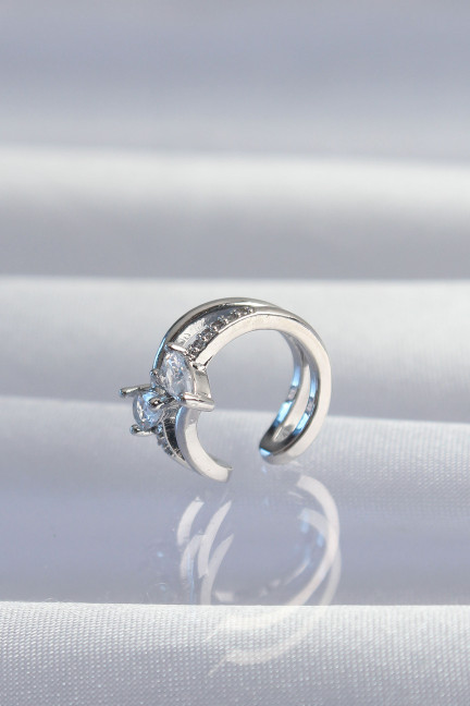 Pirinç Gümüş Renk Zirkon Taşlı Damla Earcuff Küpe Pirinç Gümüş Renk Zirkon Taşlı Damla Earcuff Küpe