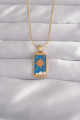 316L Çelik Gold Renk Mavi Mineli Güneş Model Tarot Kolye