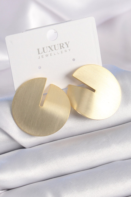 Pirinç Gold Renk Daire Plaka Model Kadın Küpe Pirinç Gold Renk Daire Plaka Model Kadın Küpe