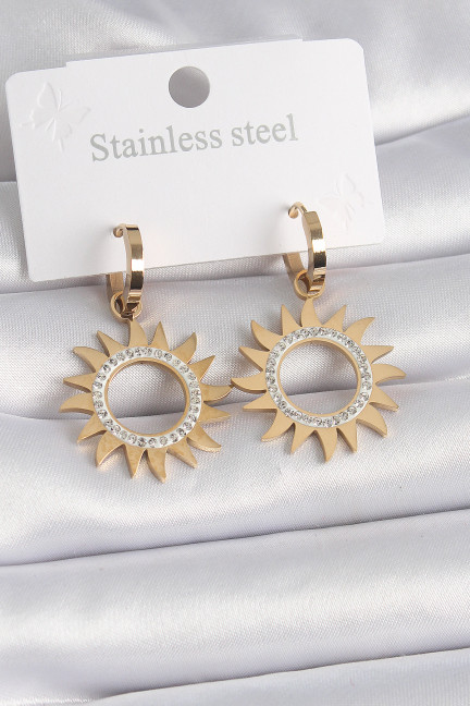 316L Çelik Gold Renk Zirkon Taşlı Güneş Model Kadın Küpe 316L Çelik Gold Renk Zirkon Taşlı Güneş Model Kadın Küpe