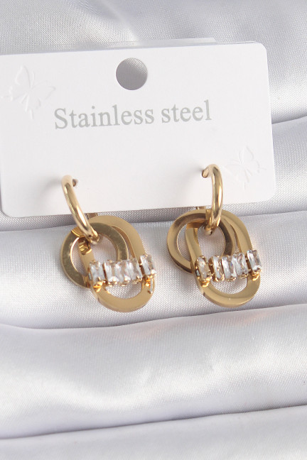 316L Çelik Gold Renk Zirkon Taşlı Halka Model Kadın Küpe 316L Çelik Gold Renk Zirkon Taşlı Halka Model Kadın Küpe