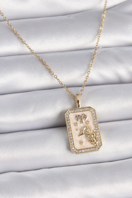316L Çelik Gold Renk Zincir Koç Burcu Zirkon Taşlı Kadın Kolye 316L Çelik Gold Renk Zincir Koç Burcu Zirkon Taşlı Kadın Kolye