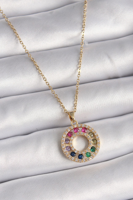 316L Çelik Gold Renk Zincir Renkli Zirkon Taşlı Madalyon Model Kadın Kolye 316L Çelik Gold Renk Zincir Renkli Zirkon Taşlı Madalyon Model Kadın Kolye