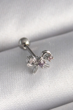 316L Çelik Gümüş Renk Zirkon Taşlı Kurdele Tragus Piercing