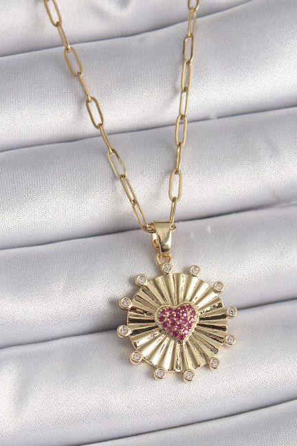316L Çelik Gold Renk Pembe Zirkon Taşlı Kalp İşleme Madalyon Model Kadın Kolye 316L Çelik Gold Renk Pembe Zirkon Taşlı Kalp İşleme Madalyon Model Kadın Kolye