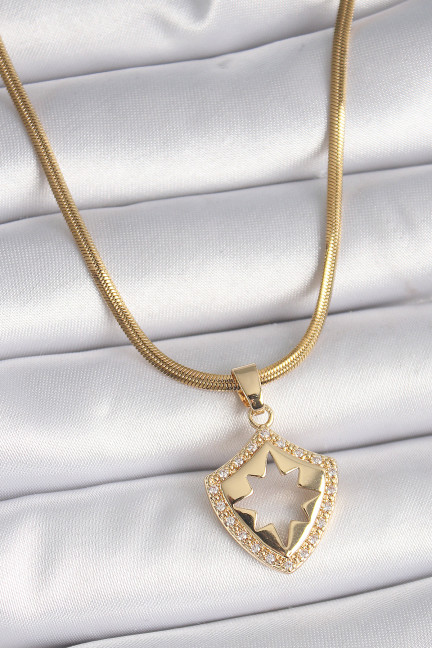 316L Çelik Gold Renk İtalyan Zincir Zirkon Taşlı Kutup Yıldız İşleme Kadın Kolye 316L Çelik Gold Renk İtalyan Zincir Zirkon Taşlı Kutup Yıldız İşleme Kadın Kolye