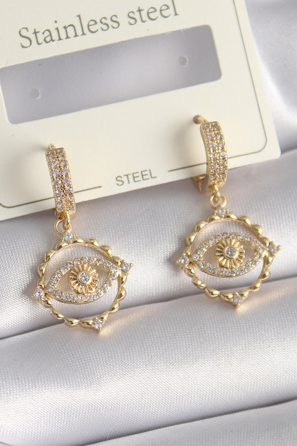Pirinç Gold Renk Zirkon Taşlı Göz Model Kadın Küpe Pirinç Gold Renk Zirkon Taşlı Göz Model Kadın Küpe