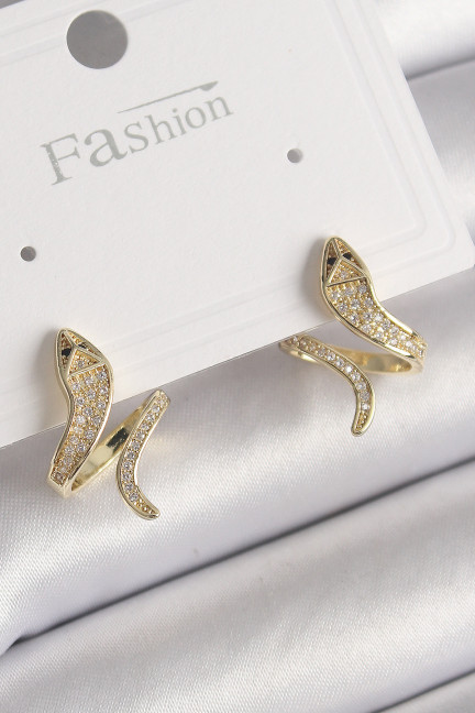 Pirinç Gold Renk Zirkon Taşlı Yılan Model Kadın Küpe Pirinç Gold Renk Zirkon Taşlı Yılan Model Kadın Küpe