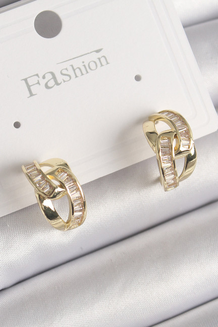 Pirinç Gold Renk Zirkon Taşlı Zincir Model Kadın Küpe Pirinç Gold Renk Zirkon Taşlı Zincir Model Kadın Küpe