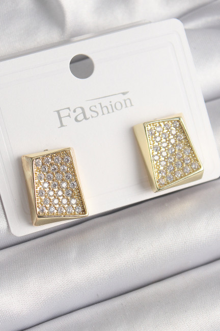 Pirinç Gold Renk Zirkon Taşlı Plaka Model Kadın Küpe Pirinç Gold Renk Zirkon Taşlı Plaka Model Kadın Küpe