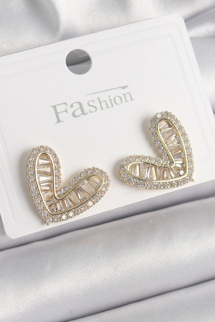 Pirinç Gold Renk Zirkon Taşlı Kalp Model Kadın Küpe Pirinç Gold Renk Zirkon Taşlı Kalp Model Kadın Küpe