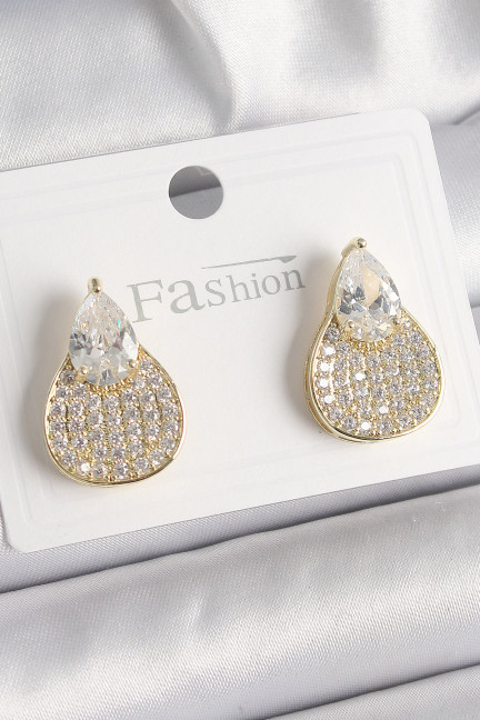 Pirinç Gold Renk Zirkon Taşlı Damla Model Kadın Küpe Pirinç Gold Renk Zirkon Taşlı Damla Model Kadın Küpe