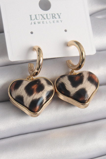 Pirinç Gold Renk 3D Kalp Leopar Model Kadın Küpe Pirinç Gold Renk 3D Kalp Leopar Model Kadın Küpe
