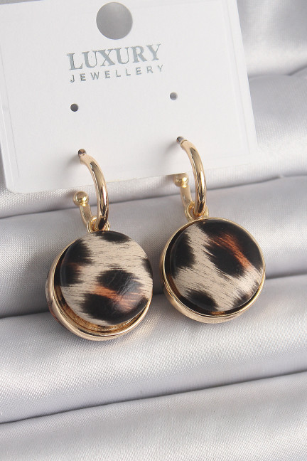 Pirinç Gold Renk Leopar Desenli Daire Model Kadın Küpe Pirinç Gold Renk Leopar Desenli Daire Model Kadın Küpe