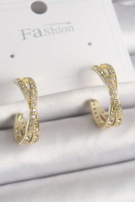 Pirinç Gold Renk Zirkon Taşlı Sarmal Halka Model Kadın Küpe Pirinç Gold Renk Zirkon Taşlı Sarmal Halka Model Kadın Küpe