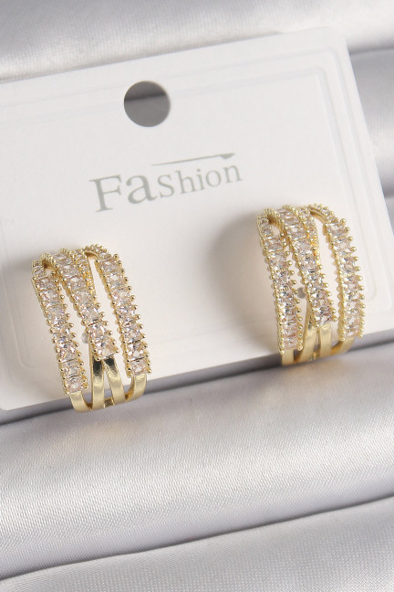 Pirinç Gold Renk Zirkon Taşlı Halka Model Kadın Küpe Pirinç Gold Renk Zirkon Taşlı Halka Model Kadın Küpe