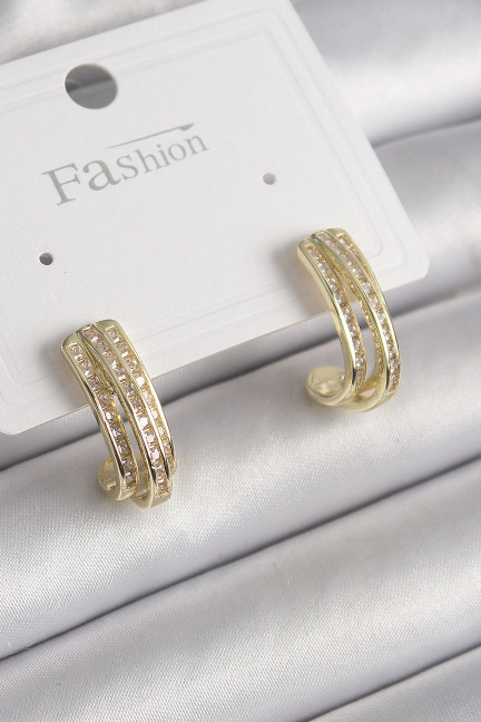 Pirinç Gold Renk Zirkon Taşlı Yarım Halka Model Kadın Küpe Pirinç Gold Renk Zirkon Taşlı Yarım Halka Model Kadın Küpe