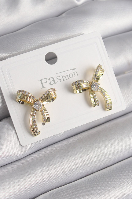 Pirinç Gold Renk Zirkon Taşlı Fiyonk Model Kadın Küpe Pirinç Gold Renk Zirkon Taşlı Fiyonk Model Kadın Küpe