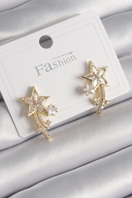 Pirinç Gold Renk Zirkon Taşlı Kuyruklu Yıldız Model Kadın Küpe Pirinç Gold Renk Zirkon Taşlı Kuyruklu Yıldız Model Kadın Küpe