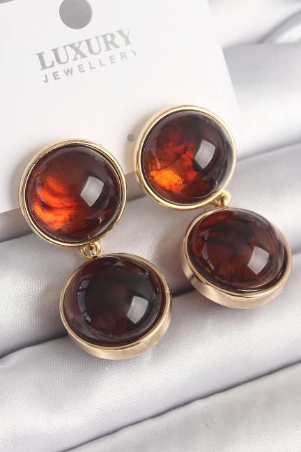 Pirinç Gold Renk Sallantı Kaplan Gözü Model Kadın Küpe Pirinç Gold Renk Sallantı Kaplan Gözü Model Kadın Küpe