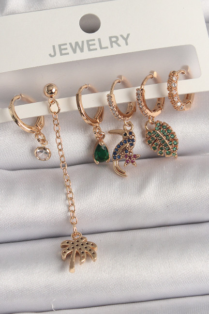 Pirinç Gold Renk Sallantı Zirkon Taşlı Ağaç Figür Kadın Küpe Seti Pirinç Gold Renk Sallantı Zirkon Taşlı Ağaç Figür Kadın Küpe Seti