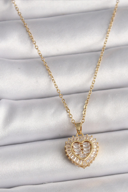 316L Çelik Gold Renk Zincir Zirkon Taşlı Kalp Model Kadın Kolye 316L Çelik Gold Renk Zincir Zirkon Taşlı Kalp Model Kadın Kolye