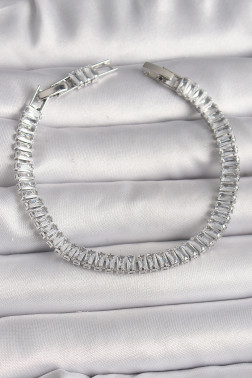 Pirinç Gümüş Renk Zirkon Taşlı Su Yolu Model Kadın Bileklik