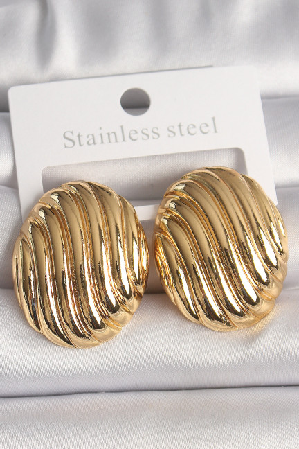 Pirinç Gold Renk İşlemeli Oval Model Kadın Küpe Pirinç Gold Renk İşlemeli Oval Model Kadın Küpe