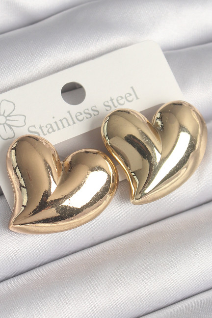 Pirinç Gold Renk Bomba Kalp Model Kadın Küpe Pirinç Gold Renk Bomba Kalp Model Kadın Küpe