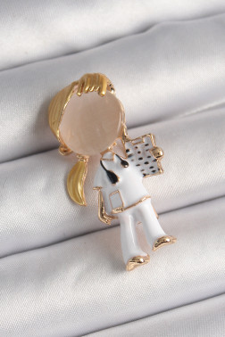 Pirinç Gold Renk Beyaz Mineli Doktor Model Kadın Broş