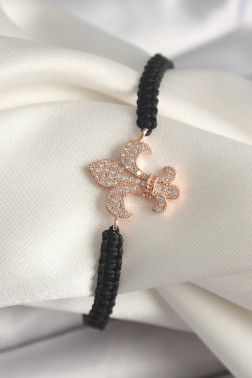Pirinç Rose Renk Zirkon Taşlı Zambak Model Asansörlü Makrome Model Kadın Bileklik
