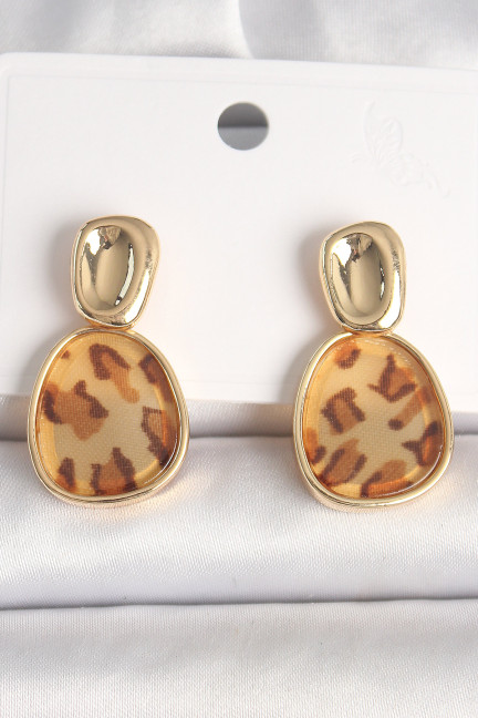 Pirinç Gold Renk Sallantı Leopar Desen Kare Model Kadın Küpe Pirinç Gold Renk Sallantı Leopar Desen Kare Model Kadın Küpe