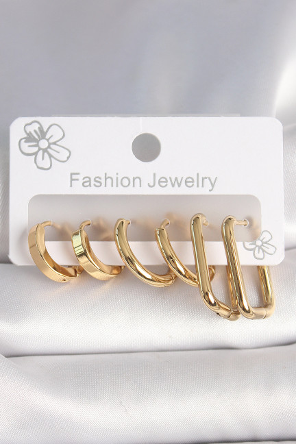 316L Çelik Gold Renk Kare Halka Model Kadın Küpe Seti 316L Çelik Gold Renk Kare Halka Model Kadın Küpe Seti