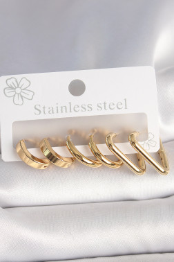 316L Çelik Gold Renk Üçgen Halka Model Kadın Küpe Seti