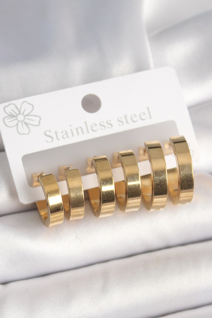 316L Çelik Gold Renk Halka Model Kadın Küpe Seti 316L Çelik Gold Renk Halka Model Kadın Küpe Seti