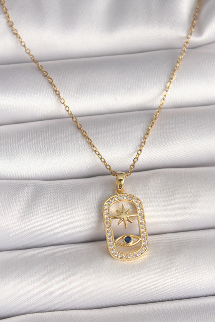 316L Çelik Gold Renk Zincir Zirkon Taşlı Göz Yıldız Model Kadın Kolye 316L Çelik Gold Renk Zincir Zirkon Taşlı Göz Yıldız Model Kadın Kolye