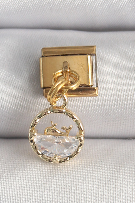 316L Çelik Gold Renk Sallantı Zirkon Taşlı Balina Model Nomination Charm 316L Çelik Gold Renk Sallantı Zirkon Taşlı Balina Model Nomination Charm