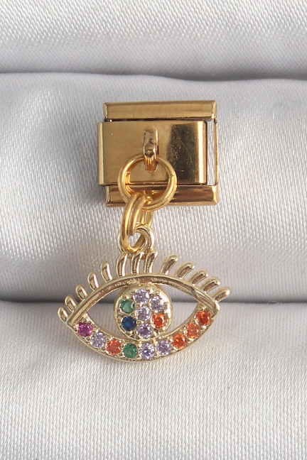 316L Çelik Gold Renk Sallantı Renkli Zirkon Taşlı Göz Model Nomination Charm 316L Çelik Gold Renk Sallantı Renkli Zirkon Taşlı Göz Model Nomination Charm