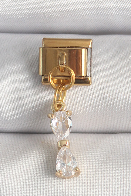 316L Çelik Gold Renk Sallantı Zirkon Taşlı Kurdele Model Nomination Charm 316L Çelik Gold Renk Sallantı Zirkon Taşlı Kurdele Model Nomination Charm