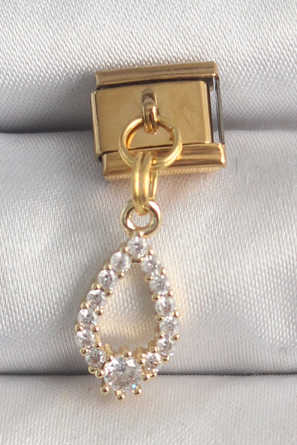 316L Çelik Gold Renk Sallantı Zirkon Taşlı Damla Model Nomination Charm 316L Çelik Gold Renk Sallantı Zirkon Taşlı Damla Model Nomination Charm
