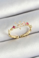 Pirinç Papatya Figürlü Zirkon Taşlı Gold Renk Ayarlanabilir Kadın Yüzük