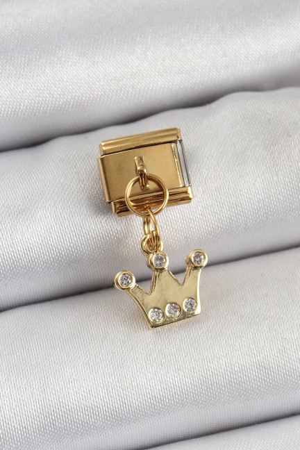 316L Çelik Sallantılı Zirkon Taşlı Kraliçe Tacı Model Gold Renk Nomination Charm 316L Çelik Sallantılı Zirkon Taşlı Kraliçe Tacı Model Gold Renk Nomination Charm