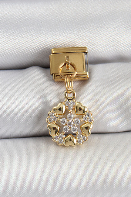 316L Çelik Sallantılı Zirkon Taşlı Kalp Detaylı Yıldz Model Gold Renk Nomination Charm 316L Çelik Sallantılı Zirkon Taşlı Kalp Detaylı Yıldz Model Gold Renk Nomination Charm