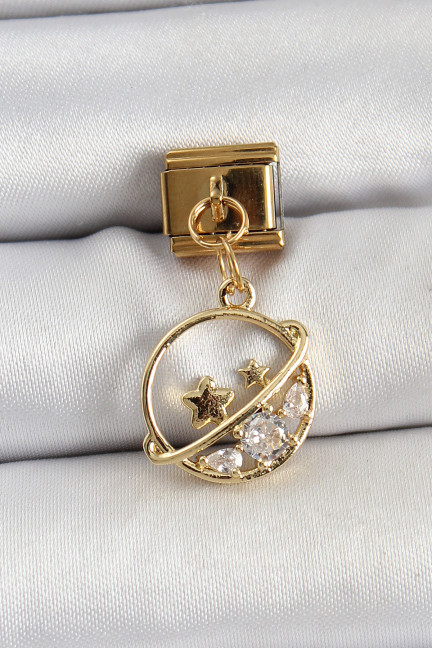 316L Çelik Sallantılı Zirkon Taşlı Satürn Model Gold Renk Nomination Charm 316L Çelik Sallantılı Zirkon Taşlı Satürn Model Gold Renk Nomination Charm