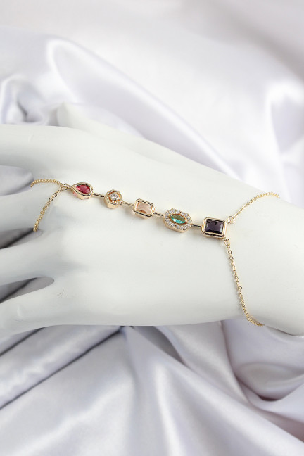 Pirinç  Renkli Zirkon Taşlı Y Model Gold Renk Kadın Şahmeran