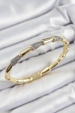 Pirinç Zirkon Taşlı Kemik Model Gold Renk Vip Kadın Bileklik